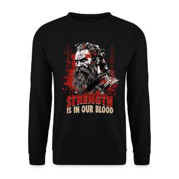 Strength is in our blood Wikinger Kultur - Unisex Pullover - Schwarz - Vorne - Alina (178cm) & Michal (187cm)