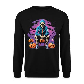 Halloween Skeleton Bat Pumpkin - Unisex Sweatshirt - black - Front - Alina (178cm) & Michal (187cm)