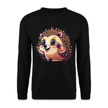 Niedlicher Cartoon Igel in fröhlicher Pose - Unisex Pullover - Schwarz - Vorne - Alina (178cm) & Michal (187cm)