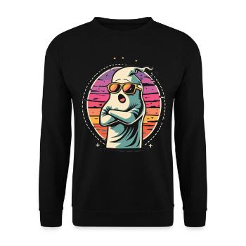 Retro-Sonnen-Gespenst: Spukhaft cool zu Halloween - Unisex Pullover - Schwarz - Vorne - Alina (178cm) & Michal (187cm)