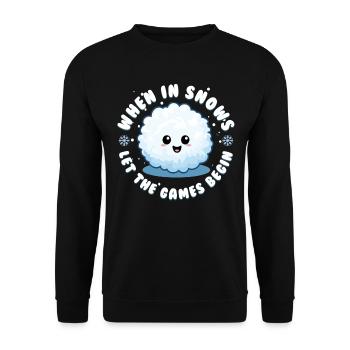 Schneeballschlacht - When it snows let the games - Unisex Pullover - Schwarz - Vorne - Alina (178cm) & Michal (187cm)