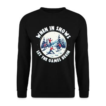 Schneeballschlacht - When it snows let the games - Unisex Pullover - Schwarz - Vorne - Alina (178cm) & Michal (187cm)