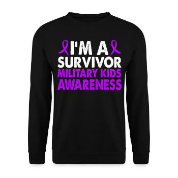 Survivor Military Kids Awareness Month Lila Band - Unisex Pullover - Schwarz - Vorne - Alina (178cm) & Michal (187cm)