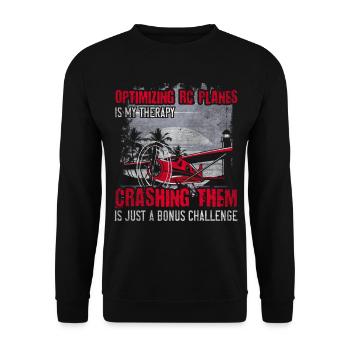 Optimizing RC planes is my Therapy Model Airplane - Unisex Sweatshirt - black - Front - Alina (178cm) & Michal (187cm)
