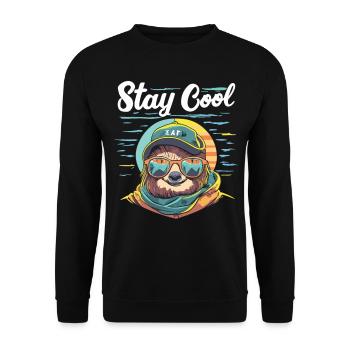 Entspanntes Faultier: STAY COOL - Unisex Pullover - Schwarz - Vorne - Alina (178cm) & Michal (187cm)