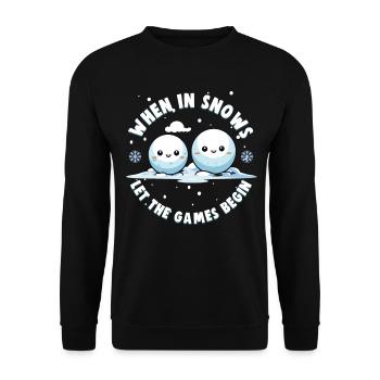 Schneeballschlacht - When it snows let the games - Unisex Pullover - Schwarz - Vorne - Alina (178cm) & Michal (187cm)