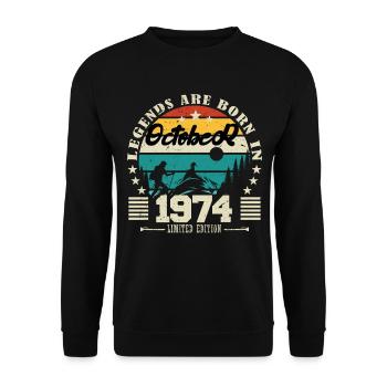 October 1974. October 1974 Birthday Gift. - Unisex Sweatshirt - black - Front - Alina (178cm) & Michal (187cm)
