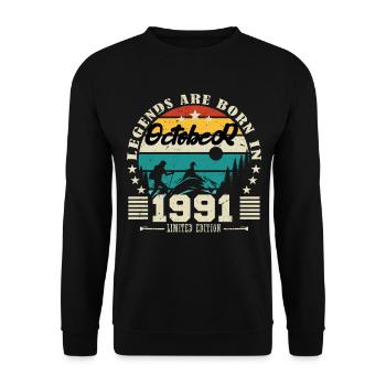 Octobre 1991. Cadeau anniversaire octobre 1991. - Sweat-shirt Unisexe - noir - Devant - Alina (178cm) & Michal (187cm)