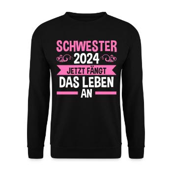 Werdende Schwester 2024 - Unisex Pullover - Schwarz - Vorne - Alina (178cm) & Michal (187cm)