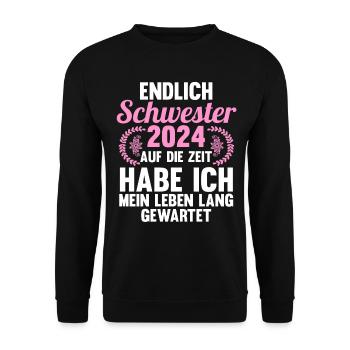 Werdende Schwester 2024 - Unisex Pullover - Schwarz - Vorne - Alina (178cm) & Michal (187cm)