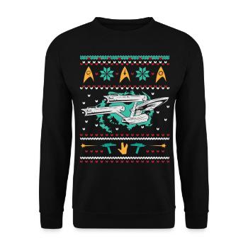 Star Trek Vaisseau Enterprise Ugly Christmas - Sweat-shirt Unisexe - noir - Devant - Alina (178cm) & Michal (187cm)