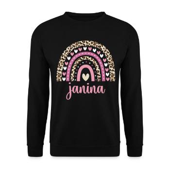 Janina Regenbogen Name Geburtstag Janina - Unisex Pullover - Schwarz - Vorne - Alina (178cm) & Michal (187cm)