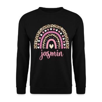 Jasmin Regenbogen Name Geburtstag Jasmin - Unisex Pullover - Schwarz - Vorne - Alina (178cm) & Michal (187cm)