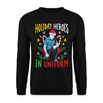 Héros des Fêtes en uniforme Police du Père Noël - Sweat-shirt Unisexe - noir - Devant - Alina (178cm) & Michal (187cm)