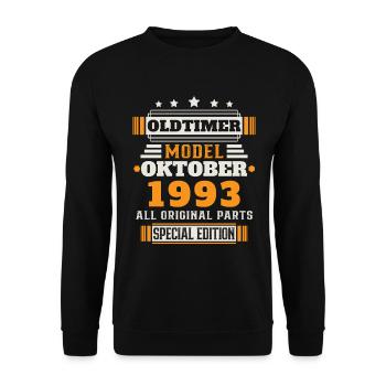Oldtimer Oktober 1993 Geburtstag Geschenk - Unisex Pullover - Schwarz - Vorne - Alina (178cm) & Michal (187cm)