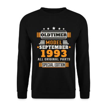 Oldtimer September 1993 Geburtstag Geschenk - Unisex Pullover - Schwarz - Vorne - Alina (178cm) & Michal (187cm)