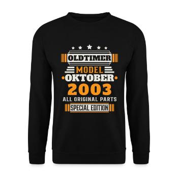 Oldtimer Oktober 2003 Geburtstag Geschenk - Unisex Pullover - Schwarz - Vorne - Alina (178cm) & Michal (187cm)