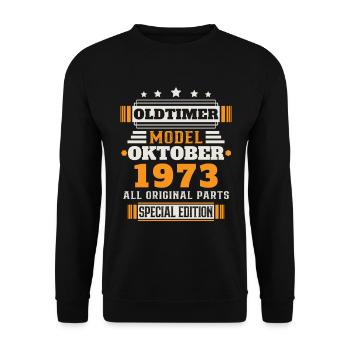 Oldtimer Oktober 1973 Geburtstag Geschenk - Unisex Pullover - Schwarz - Vorne - Alina (178cm) & Michal (187cm)