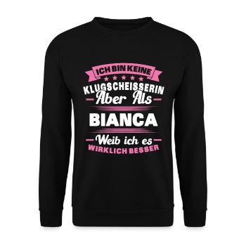 Name Bianca Vorname Klugscheisserin Namenstag - Unisex Pullover - Schwarz - Vorne - Alina (178cm) & Michal (187cm)
