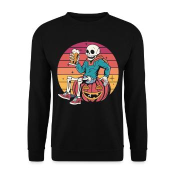 Skeleton on pumpkin - beer enjoyment for Halloween - Unisex Sweatshirt - black - Front - Alina (178cm) & Michal (187cm)
