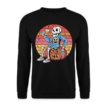 Skeleton on pumpkin - beer enjoyment for Halloween - Unisex Sweatshirt - black - Front - Alina (178cm) & Michal (187cm)