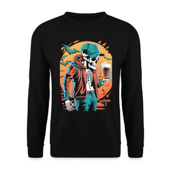 Plaisir de la bière d’Halloween avec squelette, le festival s’éveille - Sweat-shirt Unisexe - noir - Devant - Alina (178cm) & Michal (187cm)