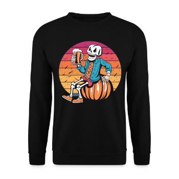 Skeleton on pumpkin - beer enjoyment for Halloween - Unisex Sweatshirt - black - Front - Alina (178cm) & Michal (187cm)
