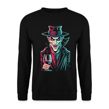 Vampir mit Rotwein Halloween Kostüm - Unisex Pullover - Schwarz - Vorne - Alina (178cm) & Michal (187cm)