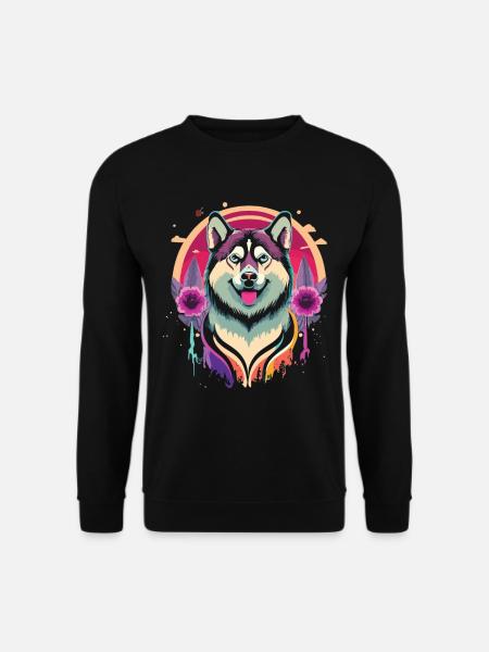 Fröhlicher Husky - Bunte Hundekunst - Unisex Pullover - Schwarz