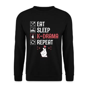 Eating Sleeping K-drama Repeat Korean - Unisex Sweatshirt - black - Front - Alina (178cm) & Michal (187cm)