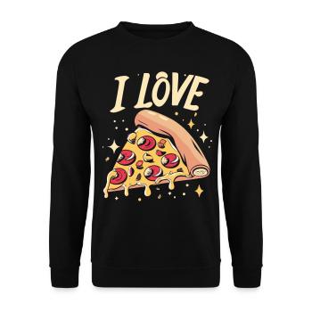 I love Pizza - Zeige deine Liebe für Pizza - Unisex Pullover - Schwarz - Vorne - Alina (178cm) & Michal (187cm)
