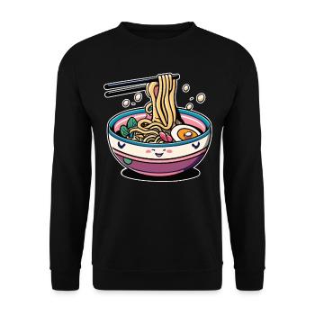 Ramenliebe in Kawaii: Japanische Ramen Grafik - Unisex Pullover - Schwarz - Vorne - Alina (178cm) & Michal (187cm)
