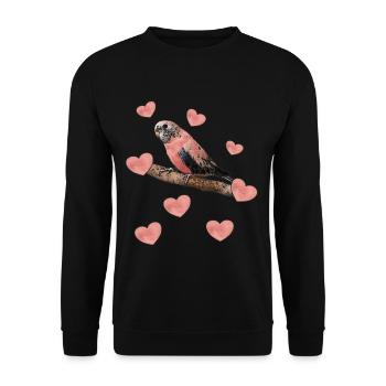 Rosenbauchsittich, Bourkesittich mit Herzen - Unisex Pullover - Schwarz - Vorne - Alina (178cm) & Michal (187cm)