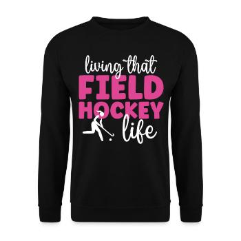 Field Hockey Living That Field - Unisex Pullover - Schwarz - Vorne - Alina (178cm) & Michal (187cm)