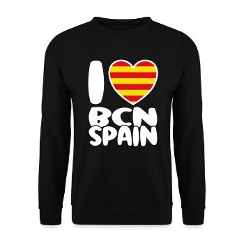 I Love Barcelona mit katalanischer Flagge - Unisex Pullover - Schwarz - Vorne - Alina (178cm) & Michal (187cm)