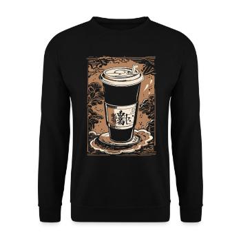 Coffee in Ukiyo-E Japan Style Coffee Lovers - Unisex Sweatshirt - black - Front - Alina (178cm) & Michal (187cm)