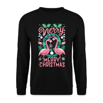 Flamingo at Christmas Time - Unforgettable Celebration - Unisex Sweatshirt - black - Front - Alina (178cm) & Michal (187cm)