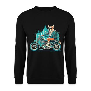 Chien dans le vent - motard avec fidèle compagnon - Sweat-shirt Unisexe - noir - Devant - Alina (178cm) & Michal (187cm)