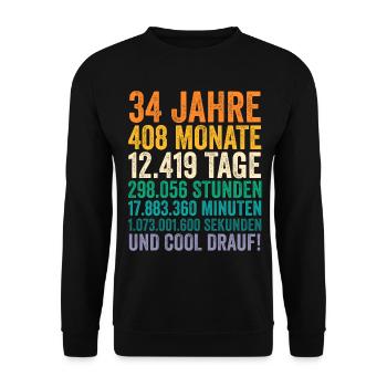 34 Jahre Vierunddreißigster Geburtstag - Unisex Pullover - Schwarz - Vorne - Alina (178cm) & Michal (187cm)
