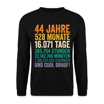 44 Jahre Vierundvierzigster Geburtstag - Unisex Pullover - Schwarz - Vorne - Alina (178cm) & Michal (187cm)