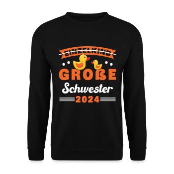 Große Schwester 2024 Schwester werden Einzelkind - Unisex Pullover - Schwarz - Vorne - Alina (178cm) & Michal (187cm)
