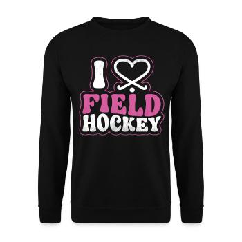Field Hockey Heart I Love Field - Unisex Pullover - Schwarz - Vorne - Alina (178cm) & Michal (187cm)