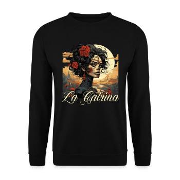 La Catrina Cool Dia De Los Muertos Design - Unisex Sweatshirt - black - Front - Alina (178cm) & Michal (187cm)