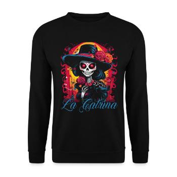 La Catrina Cool Dia De Los Muertos Design - Unisex Sweatshirt - black - Front - Alina (178cm) & Michal (187cm)