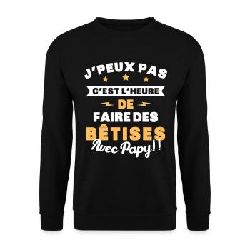 Humour enfant Je peux pas j'ai bêtises avec papy - Sweat-shirt Unisexe - noir - Devant - Alina (178cm) & Michal (187cm)
