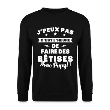 Humour enfant Je peux pas j'ai bêtises avec papy - Sweat-shirt Unisexe - noir - Devant - Alina (178cm) & Michal (187cm)