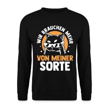 Katze Wir brauchen mehr von meiner Sorte - Unisex Pullover - Schwarz - Vorne - Alina (178cm) & Michal (187cm)