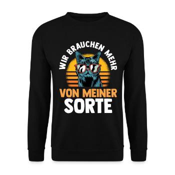Katze Wir brauchen mehr von meiner Sorte - Unisex Pullover - Schwarz - Vorne - Alina (178cm) & Michal (187cm)