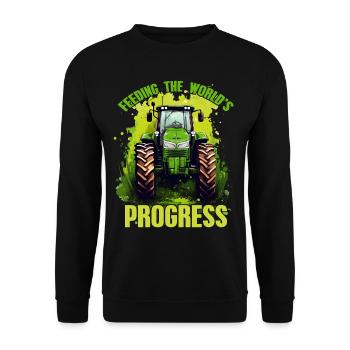 Feeding World's Progress Traktor Bauer Geschenk - Unisex Pullover - Schwarz - Vorne - Alina (178cm) & Michal (187cm)