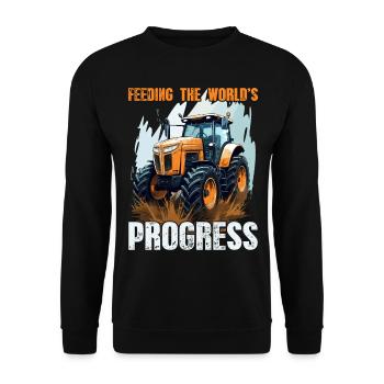 Feeding World's Progress Traktor Landwirt Bauer - Unisex Pullover - Schwarz - Vorne - Alina (178cm) & Michal (187cm)